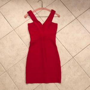 Red bebe bandage dress